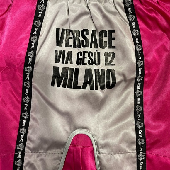 VERSACE Pink and Silver Unisex Boxing Shorts NWT shiny leg slit cute rare Maitai - Picture 12 of 13